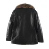 Меховое пальто, мужская черная кожаная куртка для мужчин, зимнее пальто с воротником из натурального меха енота, теплые топы, верхняя одежда, ветровки больших размеров