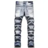 Mens Jeans Trendy Homens Distintivos Bordados Marca de Moda Americana Stretch Light Color Impresso Calças Pintadas Perna Costura Arco-íris 230831