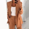 Women's Two Piece Pants Stylish Suit Jacket All Match Lady Coat Solid Color Turndown Collar