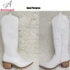 Boots Dropship Cowboy Cowgirls Western White Knee High Women Big Size 41 Comfy Walking Stacked Heeled Vintage Shoes 230831