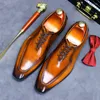 Dress Shoes Successful Man High-end Pointed Toe Formal Mature Men's Full Grain Leather Brown All-match Wedding Groom Oxfords