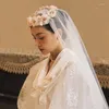 Coiffures vent mariée fleur maille guirlande Mori élégant long voile accessoires de cheveux de mariage