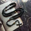 Pendant Necklaces CottvoReligious Hematite Cross Black Frosted Tiger Eye Stone Beads Crystal Chain Pray Chaplet Rosary Necklace Baptism