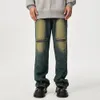 Mens Jeans streetwear tvättade blixtlåsfickor y2k baggy byxor män och kvinnor lapptäcke elastiska midja denim byxor överdimensionerade 230831