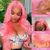 Brazilian Hair Pink Color Transparent Lace Front Wig Body Wave Lace Frontal Wigs for Women Grey/Blonde/Red /highlight Synthetic Wigs