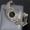 Relógios de pulso ZHJIASHUN Retro 925 Sterling Silver Watch para Mulheres Redondo Vintage Thai Relógio Feminino Pulseiras Jóias