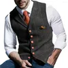 Men's Jackets Suit Vest V Neck Wool Herringbone Tweed Casual Waistcoat Formal Business Groomman For Green