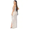 Casual Dresses Sexy Sequins Backless Beach Dress Women Hollow Out Split V Neck Party Summer See Through Boho Vacation Sundress 2023