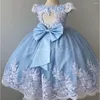 Girl Dresses Beauty Princess Flower Dress For Weeding Birthday Party Applique Lace Tulle Satin Bow O Neck Gown First Communion Wear