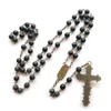 ペンダントネックレス気功ヴィンテージカトリックロザリオグリーンストーンクロスネックレス宗教的な祈りの宝石
