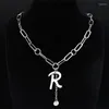 Pendant Necklaces 2023 Fashion R Choker Women/Men Stainless Steel Silver Color Letter Necklace Jewelry Collares De Mujer NXHYB126S06