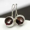 Dangle Earrings Fashion Pomegranate Wine Red Stone Vintage Silver Color Metal Long Hook For Women