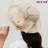 Chapeaux à large bord seau fleur fascinateurs courses pour femmes élégant banquet fascinateur chapeau filles dames robe de mariée formelle Fedora 230831