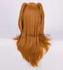 Cosplaypruiken Hoge kwaliteit EVA Asuka Langley Soryu Cosplaypruiken Lang Oranje Met 2 paardenstaartclips Hittebestendig Synthetisch haar Pruikkapje x0901