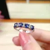 Cluster Rings Classic Sapphire Ring For Office Woman 4mm Natural Silver Solid 925 Jewelry