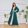 Abbigliamento etnico Ricamo blu Jalabya Abito arabo Donna Sera Maniche lunghe Abaya Dubai Set da 2 pezzi Musulmano
