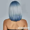 Cosplay perucas ombre azul loira cinza cinza lolita bob peruca sintética com franja para mulheres média longa reta cosplay peruca de cabelo resistente ao calor x0901