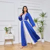 Roupas étnicas Azul Bordado Jalabya Árabe Vestido Mulheres Noite Mangas Compridas Abaya Dubai 2 Pcs Define Muçulmano