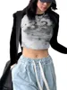 Women's T Shirts Women Y2k Crop Tops Fashion Letter Graffiti Print Long Sleeve Crew Neck T-Shirt Streetwear