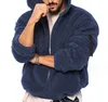2023 Autumn winter new jacket double sided Arctic velvet hooded solid color casual zipper coat for men