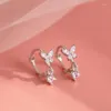 Boucles d'oreilles mode coréenne, amulette papillon en cristal plaqué argent, bijoux de mariage pour femmes, cadeau d'anniversaire assorti au quotidien