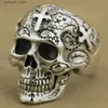 Pierścienie opaski Vintage High Detail Gothic Skull Cross Cross Gothic Mens Punk Biker Pierścień T230727