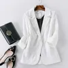 Chaqueta Blazer de lino de algodón para mujer, prendas de vestir de verano, chaqueta con muescas de un solo botón sólido de alta calidad, Top de manga tres cuartos HKD230901