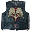 Gilet da uomo Gilet in pelle da motociclista casual Ricamo alla moda Giacca senza maniche da motociclista monopetto Punk per abiti da uomo