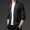 Men's Sweaters Knitted Cardigan Stripe Straight Print Warm Pocket Button Advanced Fashion Knit Plaid 230831