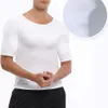 Shapers de corpo masculino homens shaper falso músculo peito camiseta falso ombros acolchoados roupa interior compressão t-shirts217v