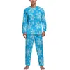 Homens sleepwear faísca floco de neve pijama masculino azul impressão linda casa terno outono manga longa duas peças design casual conjunto