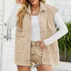 Women's Vests Women Oversized Vest Jacket Solid Color Turn Down Collar Cotton Classic Jean Button Loose Fit Daily Outfit