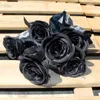 Flores de casamento 5 cabeças buquê de rosas artificiais falso gótico dia das bruxas preto dia dos namorados planta prática decorações para casa 35cm