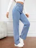 Jeans pour femmes été 2023 stretch lavé denim mode pantalon droit femme confortable et décontracté