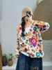 Damesgebreide trui 2023 herfst winter open steek imitatie nerts trui vrouw bloemen bedrukt enkele rij knopen losse zakken casual gebreide tops