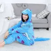 Ev Giyim Genç Kadınlar Kış Sıcak Pijamaları Mavi Desenli Hayvanlı Kapüşonlu Tulum Orta Uzunluk Kuyruk Polyester Malzeme Rahat X0902