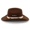 Chapeau de Cowboy occidental pour femmes et hommes, couleur unie crème, chapeau Fedora Vintage pour dames, chapeau haut-de-forme unisexe à large bord, casquette en feutre Panama