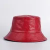 Breda randen hattar hink hattar faux läder hink hatt kvinnor reversibel pu och bomullsolmode hösten vattentät fiskare 2023 230831
