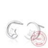 Brincos de parafuso prisioneiro 925 prata esterlina piercing estrela lua para mulheres meninas festa de casamento presente femme jóias brincos pendientes