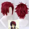 Trajes de anime bungou cães vadios sakunosuke oda curto estilo vermelho escuro peruca cosplay resistente ao calor cabelo cos perucas um boné