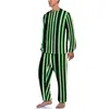 Nachtkleding voor heren Colorblock Print Pyjama Herfstgroene strepen Home Heren 2-delige aangepaste Kawaii-set met lange mouwen