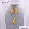 Paramètres de bijoux Ensembles Couleur Or Africain Pour Femmes Mariée Indien Ethiopie Dubaï Collier Boucles D'oreilles Ensemble Bijoux Femme Cadeaux 201 Drop De Dhxnp