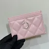 TOP Quality Designer Wallet Black Pink Genuien Leather Card Holder with Crystals Hardware Fashion Lady Handbag Purse with Box