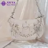 Evening Bags Xiuya Harajuku Gothic Shoulder Bag Women Vintage Cross Clip Pearl Chain Goth Bag Pleated Dumplings Handbag Woman Clutch 230831