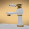 Bathroom Sink Faucets Gold Plating Brass Basin Faucet And Cold Mixer Tap Ceramic Handle Wash