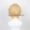 Cosplay Wigs Anime Chainsaw Man Denji Cosplay Wig 30cm Light Orange Short Wigs Heat Resistant Synthetic Hair Halloween x0901