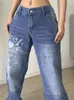 Jeans pour femmes 2023 Harajuku imprimé cargo Y2K bleu foncé marron taille haute streetwear 90s baggy femmes pantalons droits jambes larges