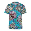 Men's Polos Sugar Skull Print Casual T-Shirts Flowers Skulls Polo Shirts Men Trending Shirt Date Short Sleeve Graphic Clothes Big Size