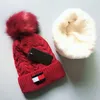 Bonnet tricoté en laine pour femme, bonnet de styliste, épais et chaud, en fausse fourrure, Pom, Bonnet féminin, hiver