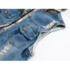 Herenvesten Koreaanse mannen denim vest jas zomer slanke gescheurde camouflage capuchon mouwloze zak stiksels knop rits vest